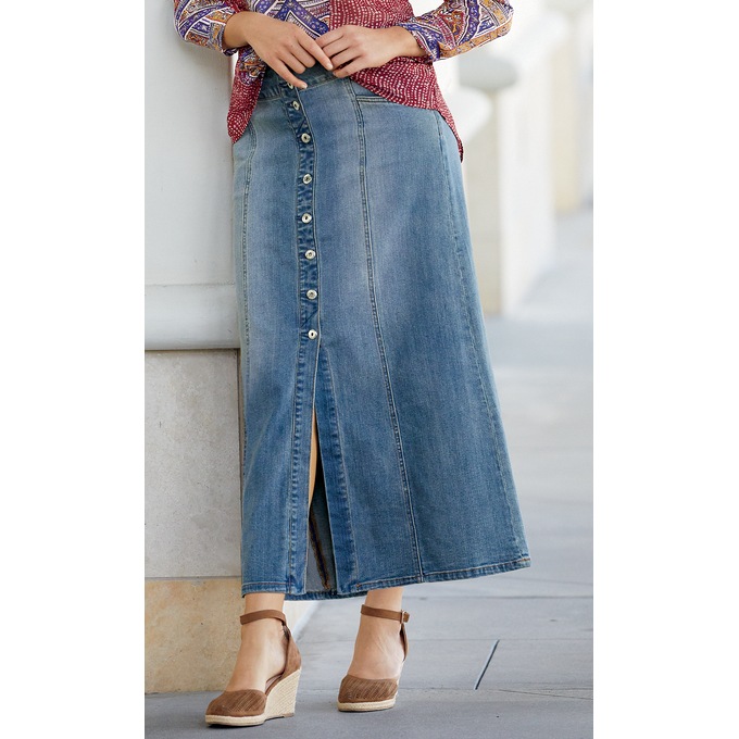 Ava Button Front Denim Skirt, , large