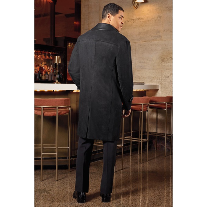 Sylvester Men&rsquo;s Faux Suede Trench Coat with Faux Leather Trim, , large