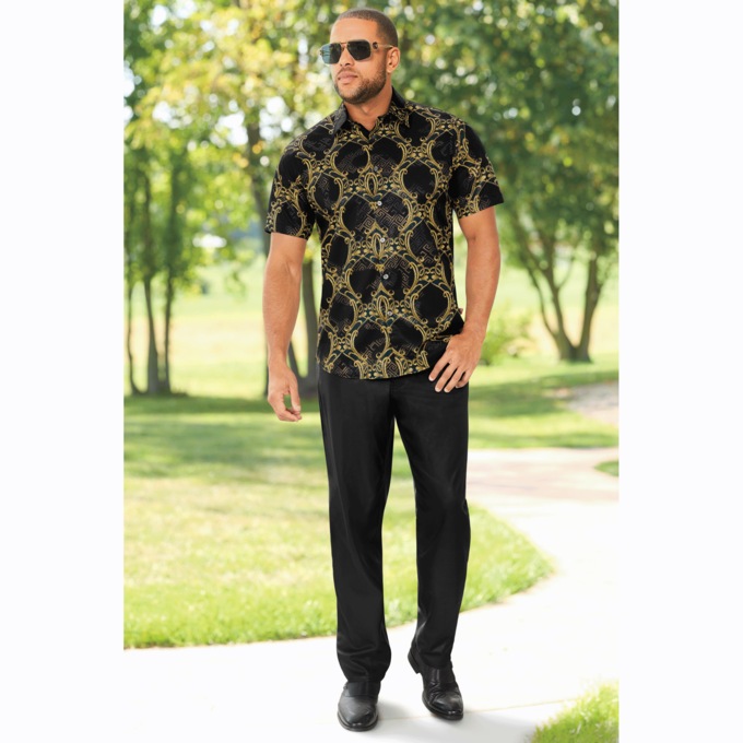 Stacy Adams Men&rsquo;s Silky, Stretchy Button-Down Shirt with Short Sleeves  , , large