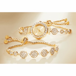 Ladies&#39; Crystal/Round Watch &amp; Bracelet Set, , large