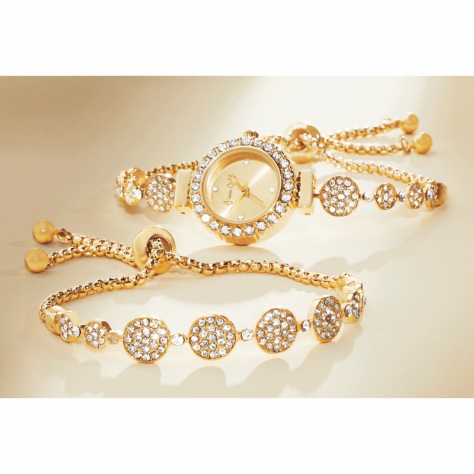 Ladies' Crystal/Round Watch & Bracelet Set, , large