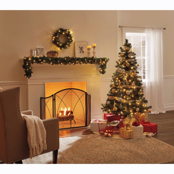 Pre-Lit Christmas Tree, Wreath & Garland Set, 3 Pieces, , large