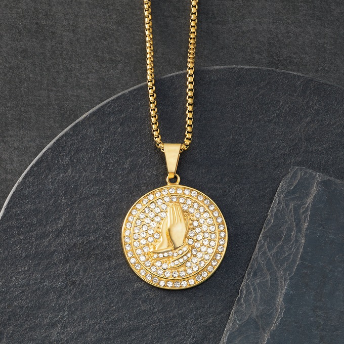 Majesty Men's Praying Hands Medallion Pendant, , large