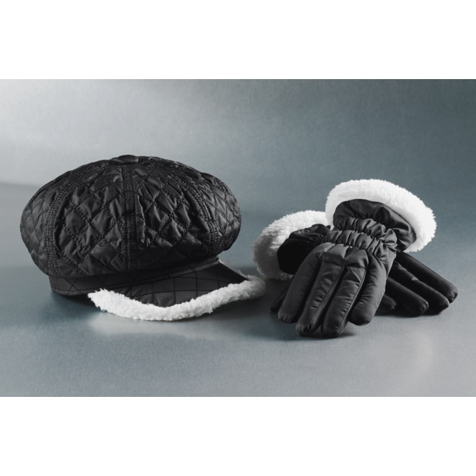 Emma Quilted Puffer Hat and Glove Set, Black, large