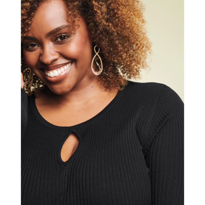 Dannie Keyhole Sweater Dress, Black, large