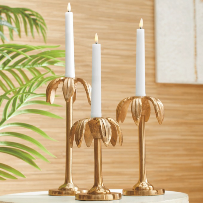 Set of 3 Palm Tree Candleholders, , large