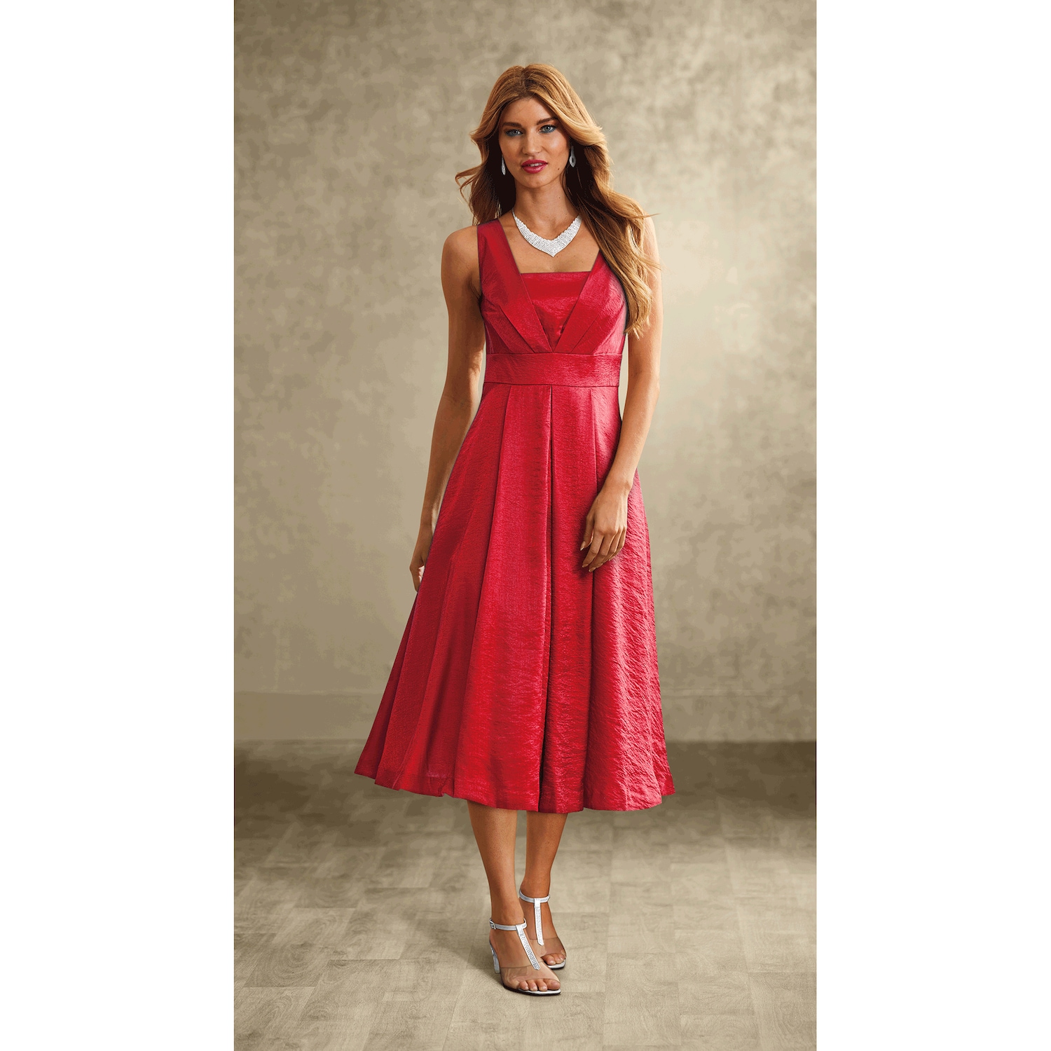 Ashro Elegant Fit-and-Flare Sparkling Jacket Dress with 3/4 Sleeve, Size 16W, Red Ashro Elegant Fit-and-Flare Sparkling Jacket Dress with 3/4 Sleeve, Size 16W, Red