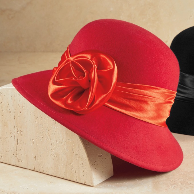Floral Bow Wool Fedora, , large