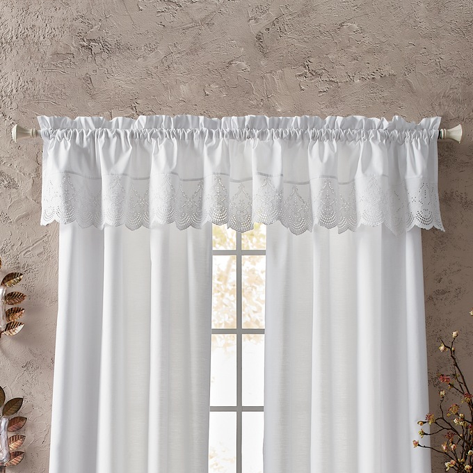 Scalloped Eyelet Cotton Valance, , large