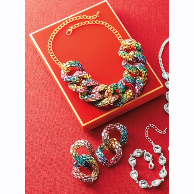 Multicolor Crystal Link Necklace & Earrings Set, , large