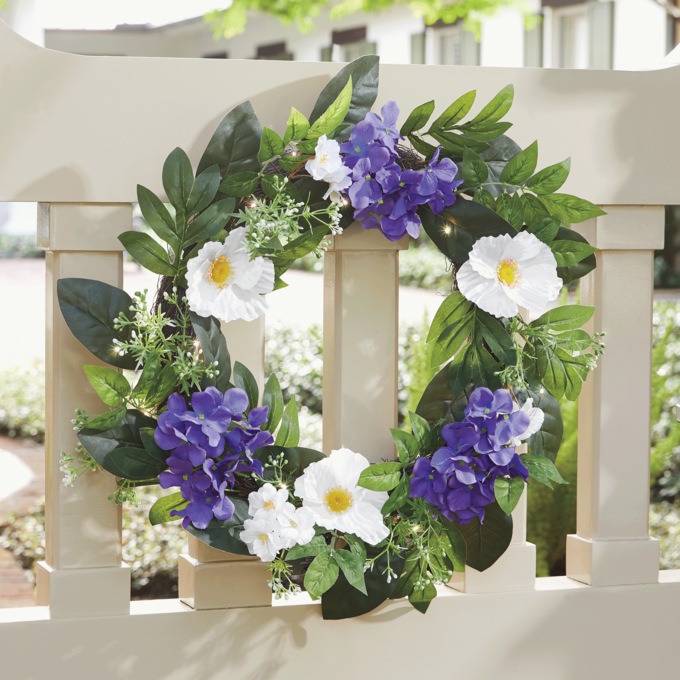 Outdoor Poppy and Hydrangea Wreath, Multi, large