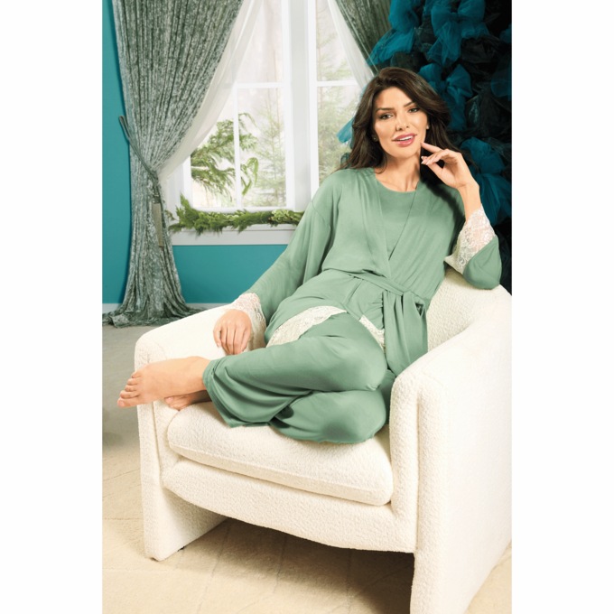 3-Piece Lace Trim PJ Set, , large