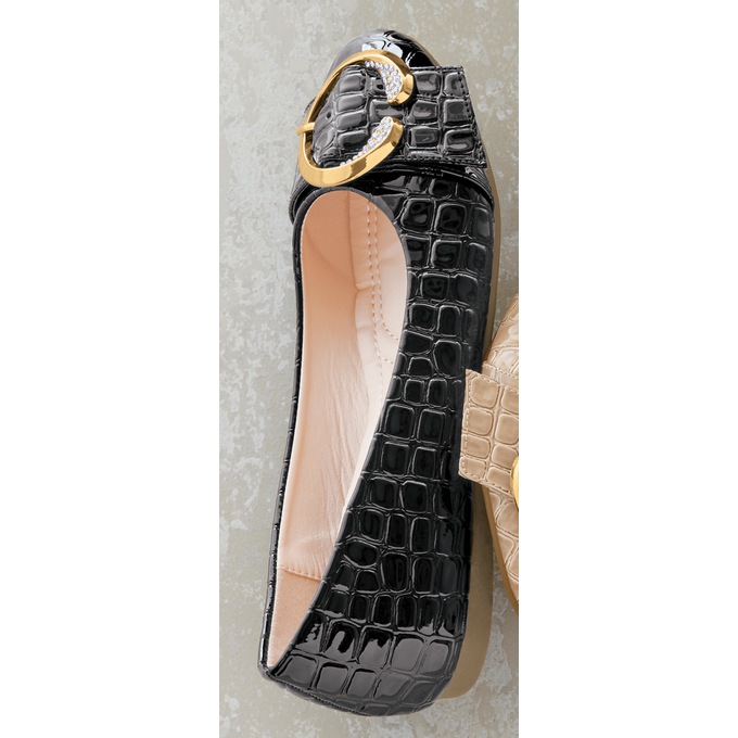 Classique Croco Buckle Flat, Black, large