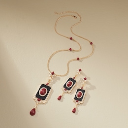 Antiqued Long Necklace &amp; Earring Set, , large