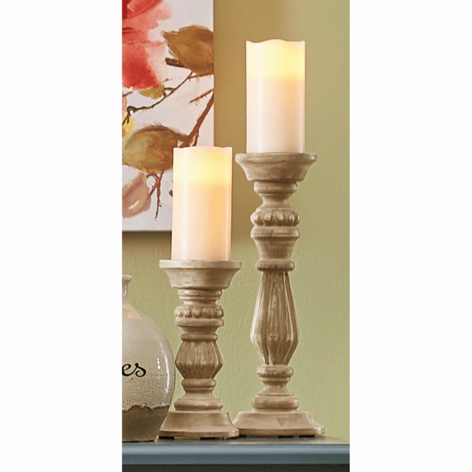Set of 2 Turned Candleholders, , large