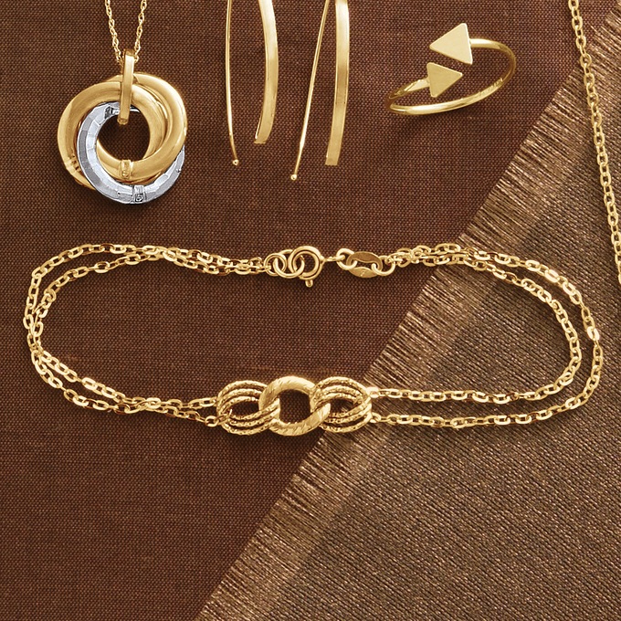 10K Gold 3-Link 2-Strand Bracelet, , large