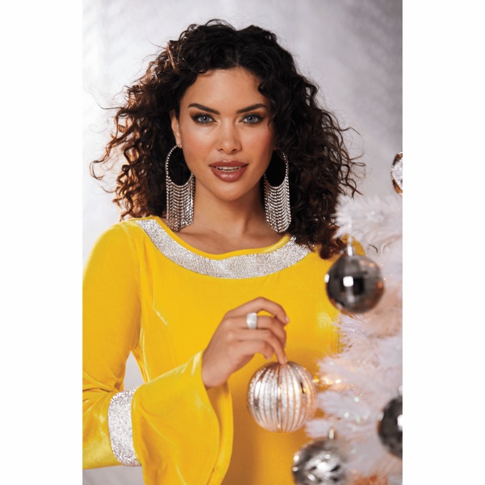 Rhinestone Velvet Dress, , large