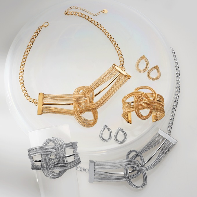 Knot Metal Necklace & Earring Set or Cuff - Buy Both and Save, , large