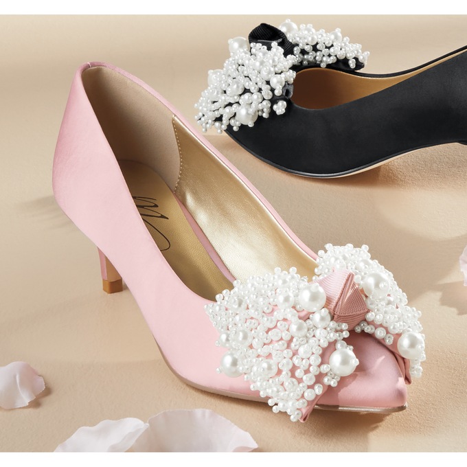 Midnight Velvet Pearl-Bow Pump, , large
