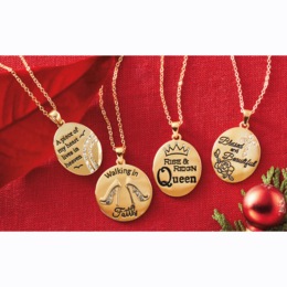 Goldtone Faith Round Pendant, , large