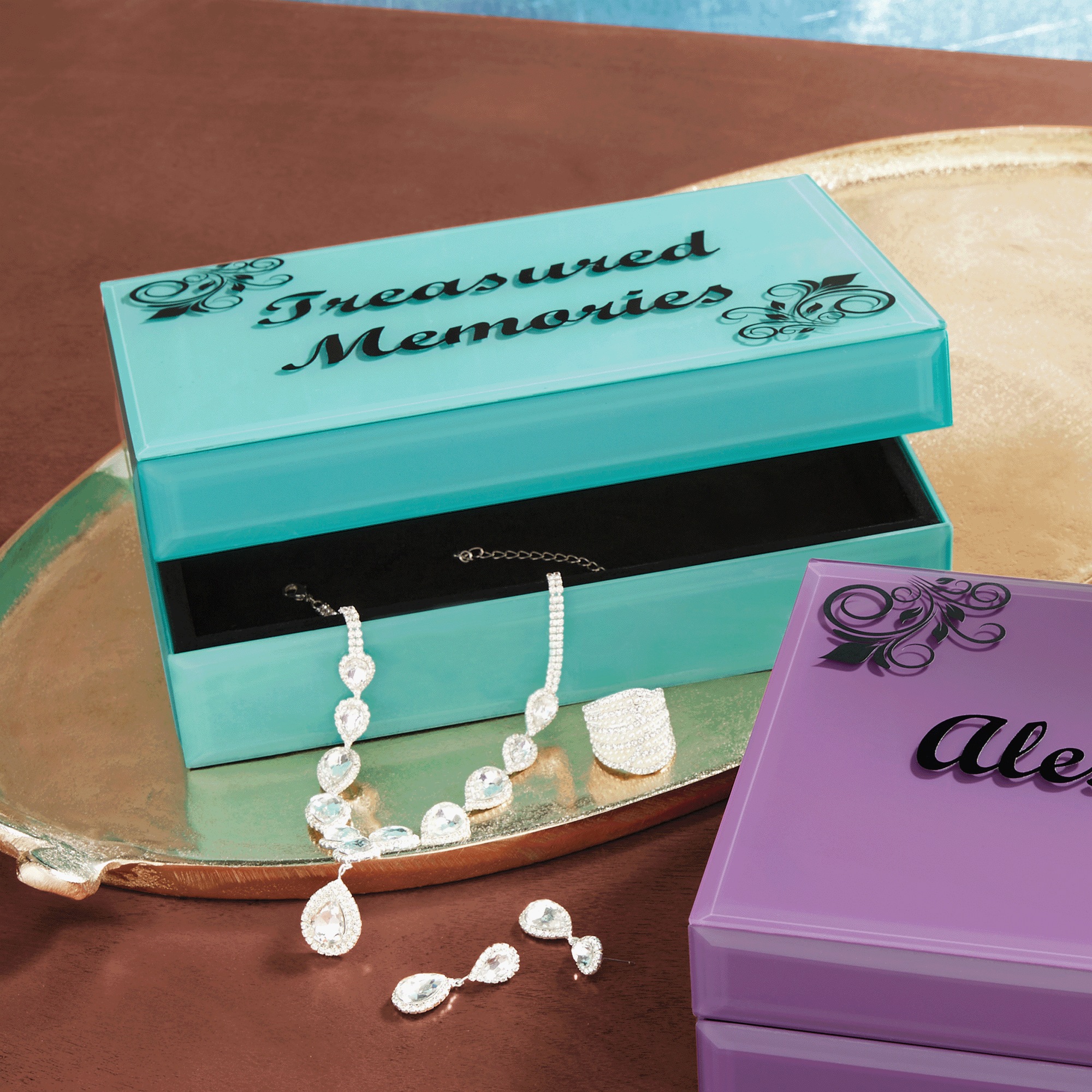 Personalized Mirrored Box, Teal, large