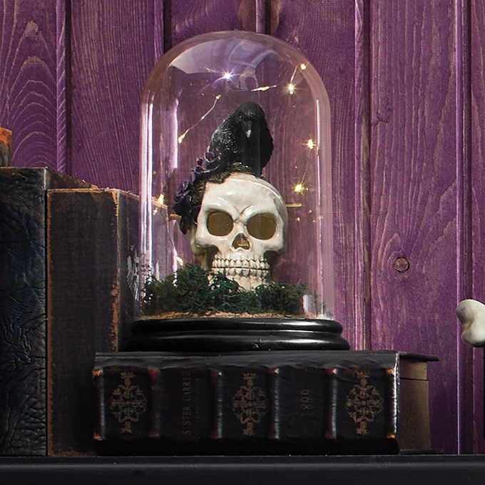 Lit Skull & Crow Cloche, , large