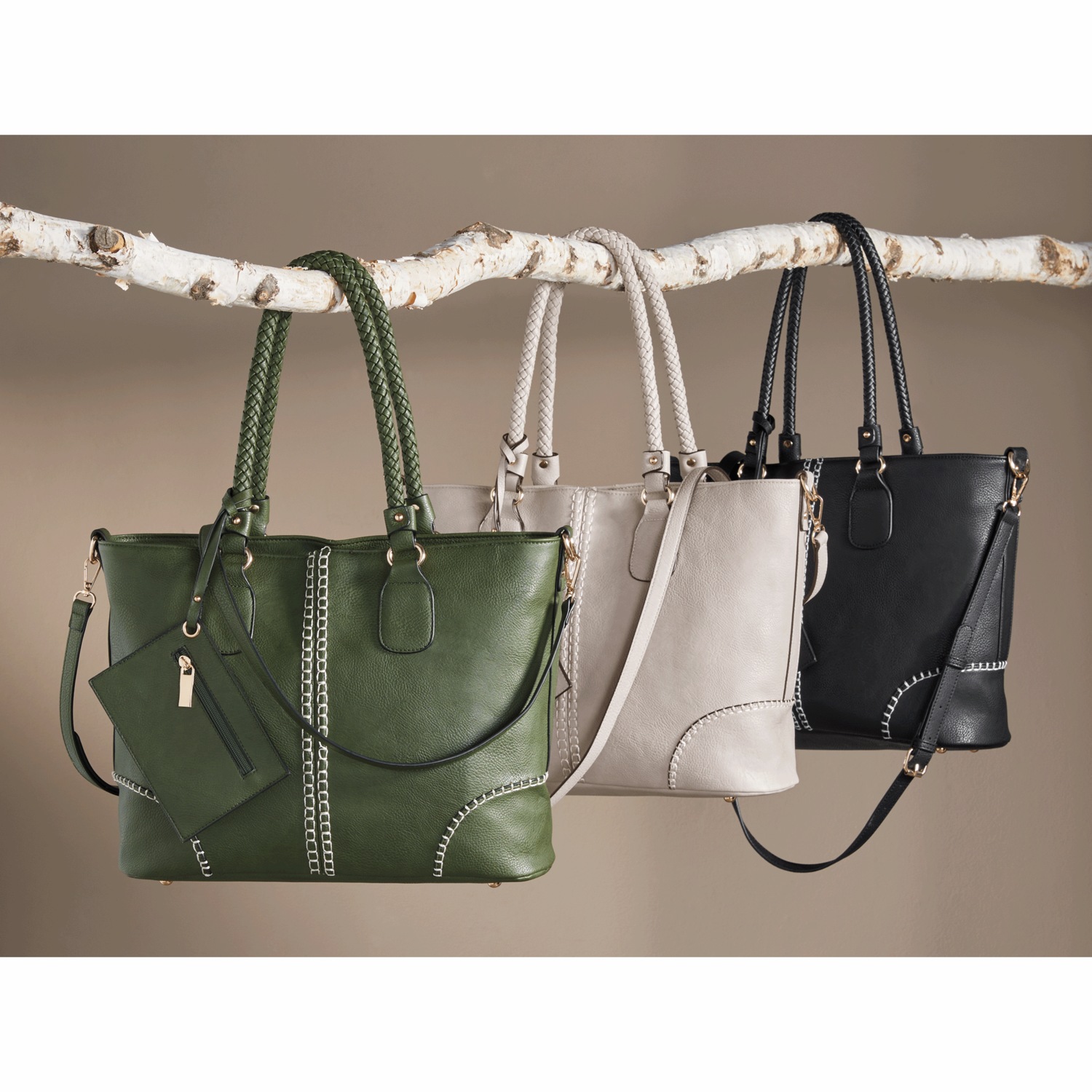 Judith Whipstitch Trim Shoulder Bag w/ Braided Handle