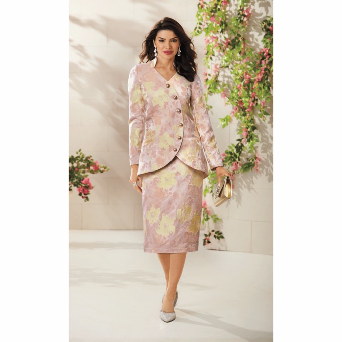Thea Jacquard Skirt Suit with Asymmetric Button-Down Jacket, , large