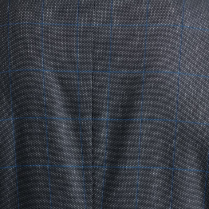 3-Piece Blue Windowpane Plaid Suit with Jacket, Pants and Contrasting Button-Down Vest, , large