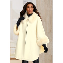 Faux-Fur Wool-Blend Cape, , large