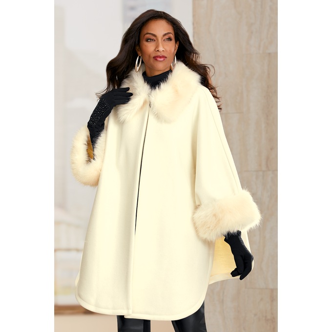 Faux-Fur Wool-Blend Cape, , large