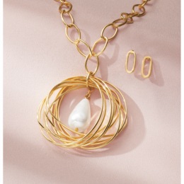 Faux-Pearl/Rings Necklace &amp; Earrings Set, , large