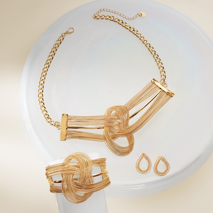 Metal Knot Necklace & Earring Set, , large