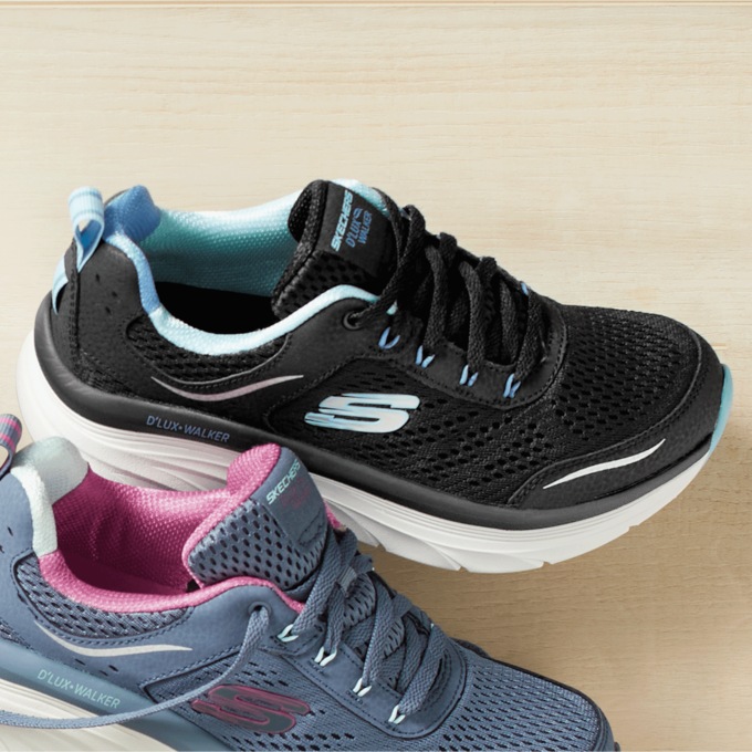Skechers Women’s D’lux Walker Infinite Motion Lace-up, Black Light Blue, large