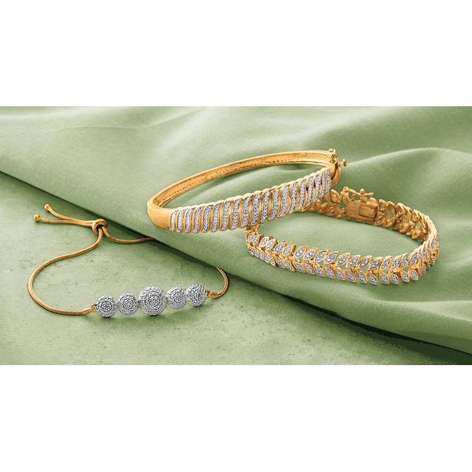 3-Piece Diamond Bracelet Set, Gold over Brass, large