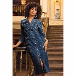 Kali Embellished Denim Sheath Dress, , large