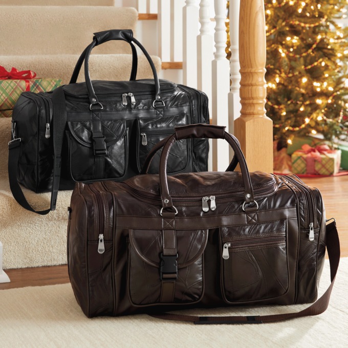 Patch Leather Duffle Bag, , large