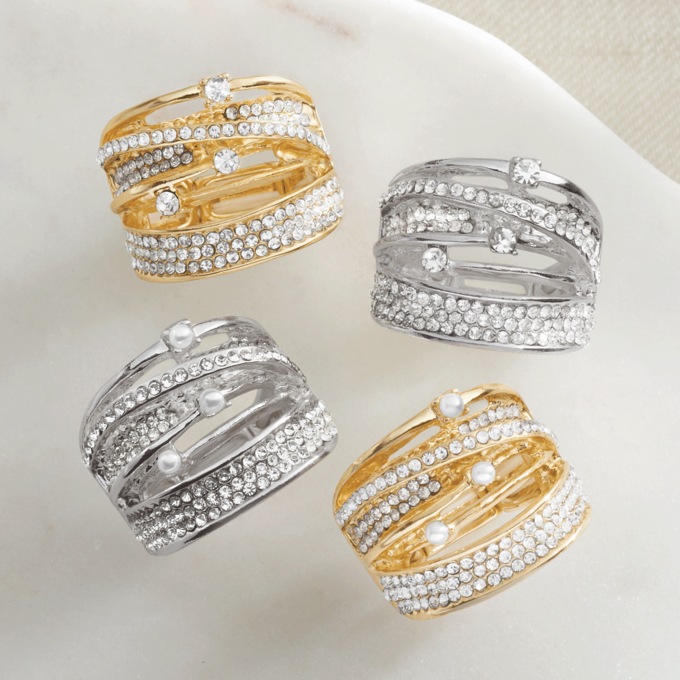 Orbit/Stone Stretch Ring, Goldtone Crystal, large