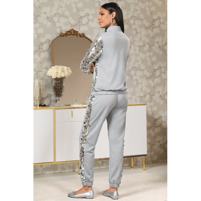 Celene Sequin Active Set for Women with Zip Jacket and Jogger Pant, , large