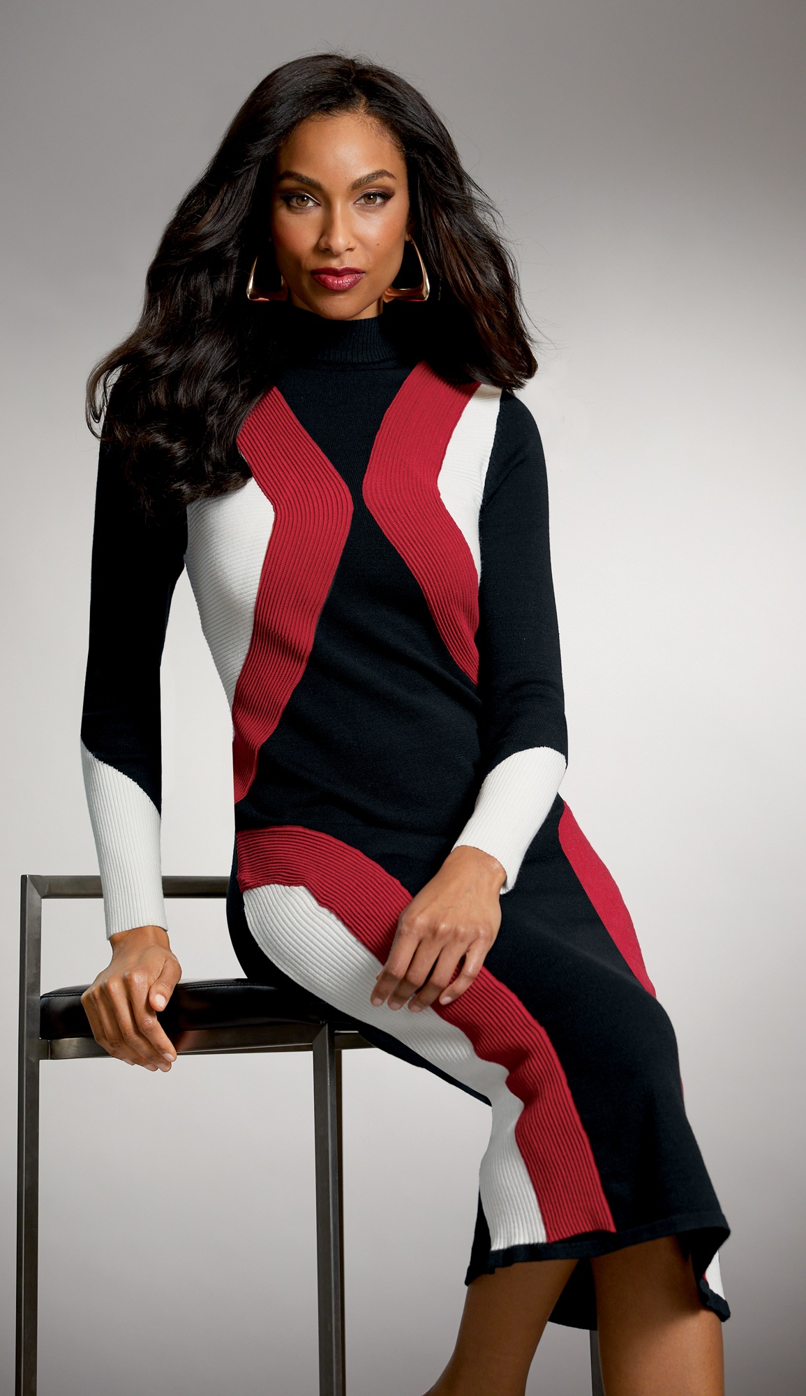 Colorblock Rib-Knit Sweater Dress 