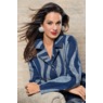 Orianna Studded Stretch-Denim Shirtdress with Rhinestone Buttons, Denim Multi, large