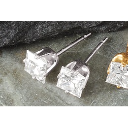 14K Gold Lab-Created Diamond Princess Solitaire Earrings, , large
