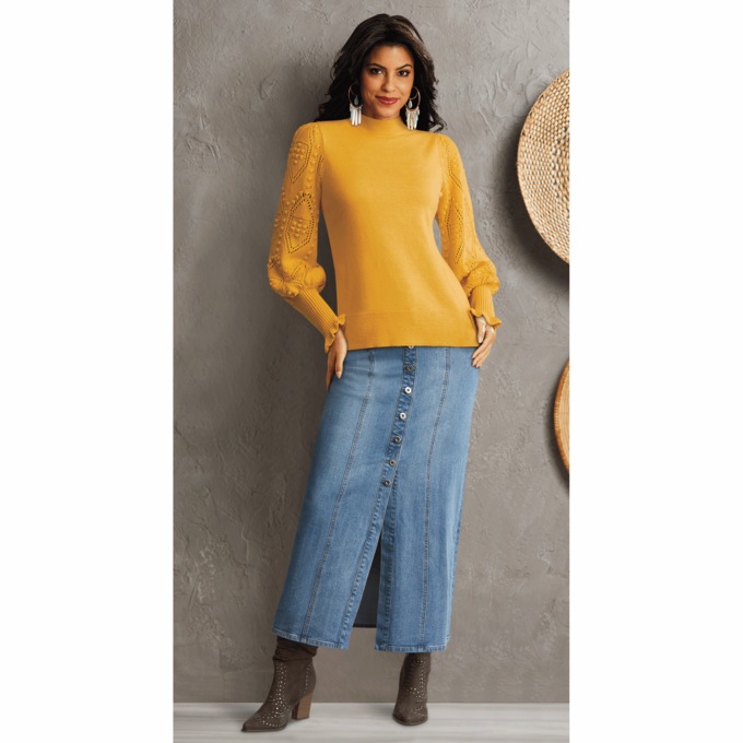Ava Button Front Denim Skirt, , large