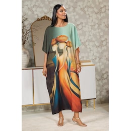 Fahari Long Wearable-Art Caftan with Portrait Print, , large
