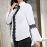 Kendra High-Low Tunic with Bell Sleeves and Lace Trim, , large