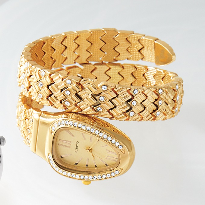 Crystal Wrap Watch, Goldtone, large