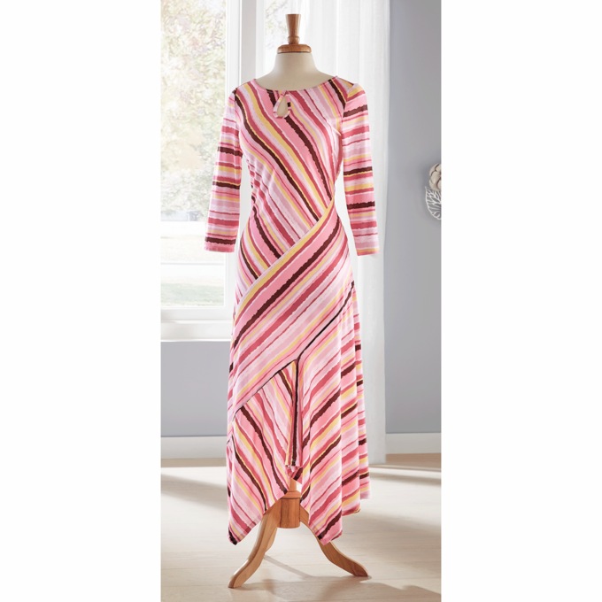 Asymmetrical Stripey Maxi Dress, , large