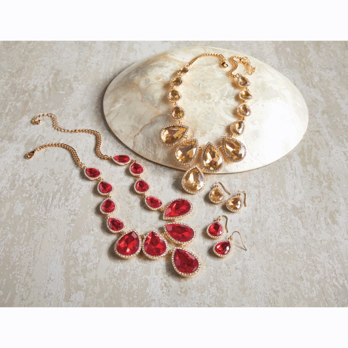 Colored Pear-Cut Crystal Necklace & Earring Set, , large