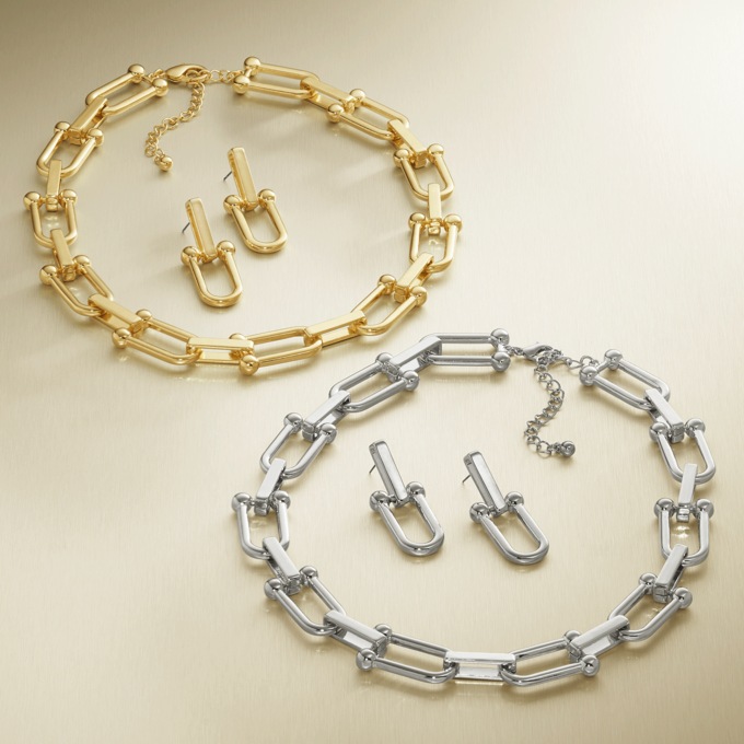 Stirrup Link Necklace and Earring Set, , large
