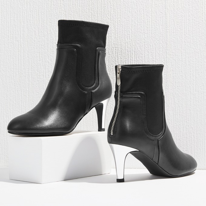 Back-Zip Contrast-Heel Bootie, , large